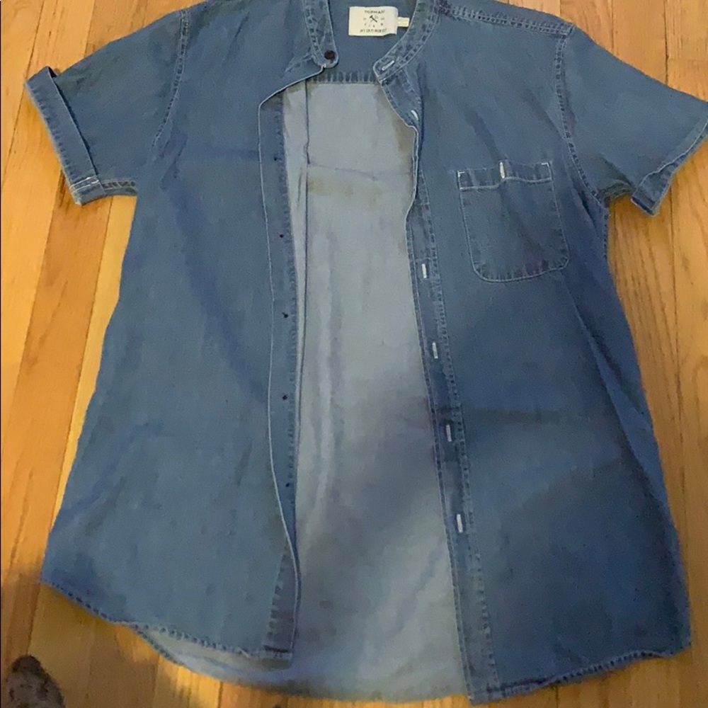 Topman Denim Short-sleeve Button Down Shirt